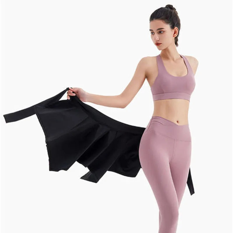 Women Tennis Self-Tie Sports Skirts Athletic Yoga Skirt Long Strap Hip Covering Fitness Wrap Cover Up Anti Glare Ballet Skirt