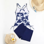 High Waist Swimwear Women 2025 New Two Pieces Swimsuit with Shorts Coconut Palm Print Tankini Set Summer Bathing Suit Trunks