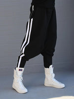 Striped Black Harem Pants for Women 2025 New Wide Casual Pockets Female Sportwear Trousers Ladies Bottpms 55977