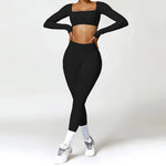 Hearuisavy Summer 2PCS Long Sleeve Gym Set Women Yoga Clothes Quick-Drying Sportswear Running Leggings Workout Sports Crop Top