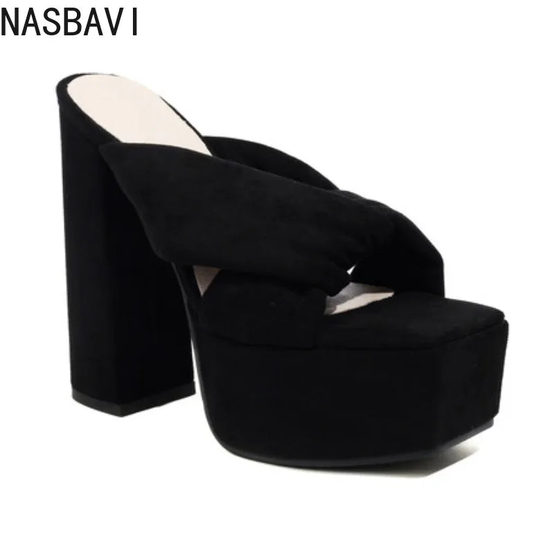 NASBAVI Summer New Style Fashion Waterproof Platform Super High Heel Women's Slippers Outdoor Party Open Toe Sandals High 14.5cm