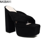 NASBAVI Summer New Style Fashion Waterproof Platform Super High Heel Women's Slippers Outdoor Party Open Toe Sandals High 14.5cm