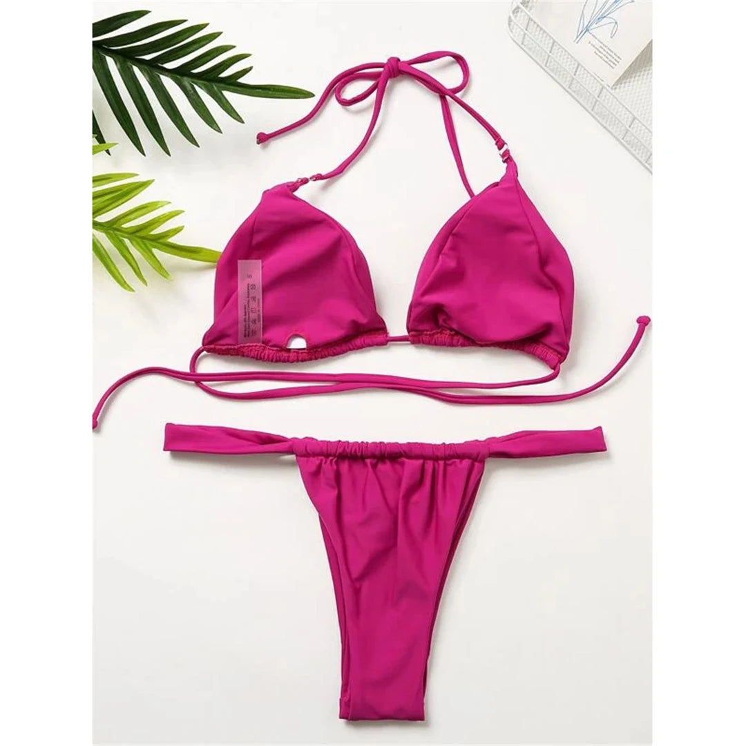 Sexy Wrinkled High Cut Thong Bikini Women Swimwear Female Swimsuit Two-Pieces Bikini Set Bather Bathing Suit Swim Lady V4010C