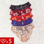 5pcs Lace Sexy Women Panties Mid Waist Perspective Floral Ladies Briefs Breathable Comfortable Female Underwear