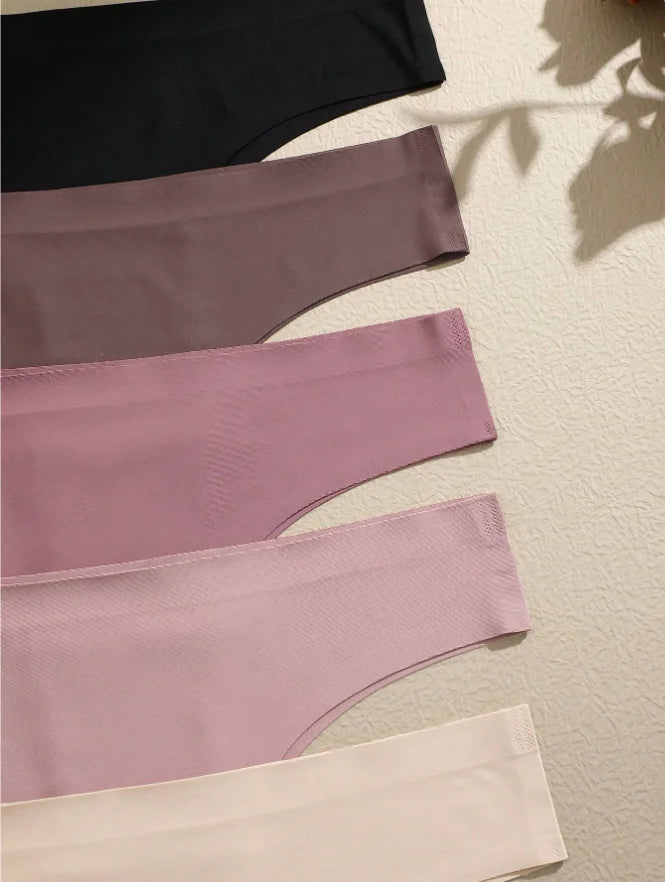 5PCS Seamless Maillard Panties Ultra-thin Brazilian panties Women Ice Silk Underwear Sexy Panty Low Waist G-string Female Solid