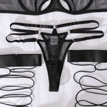 Toucheart Sexy Mesh Lingerie Split Kit with Gloves Steel Ring Laceup Patchwork Skinny See-through Hollow Interesting Private Set
