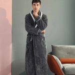 Couple Plus Size Winter Bathrobe Thick Coral Fleece Long Robe Soft Flannel Kimono Gown Loose Home Sleepwear Loungewear