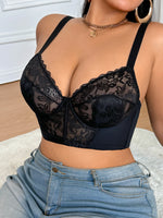 Sexy Hollow-Out Lace Plus Size Women's Bra Unlined Push up Bra Comfort Thin Cup Wide Shoulder Straps Underwire Bra