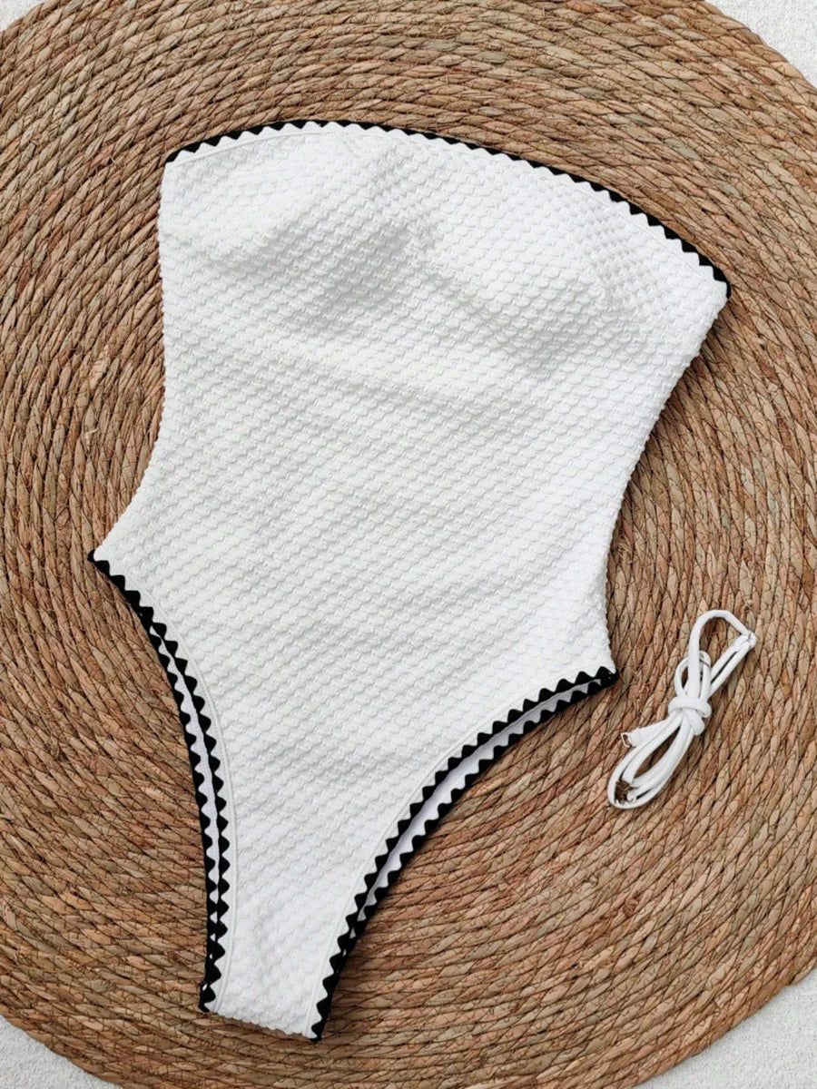 S - XXLSplicing Wrinkled Bandeau One Piece Swimsuit Women Swimwear Female Slim Monokini High Cut Bathing Suit Swim Beachwear