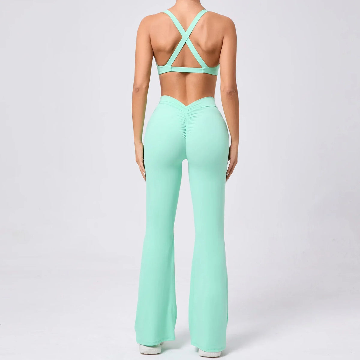 Women's Seamless Yoga Sets Brushed Fabric Flared Hip-Lifting Pants Cross Beauty Back Bra Suits Gym Workout Fitness Training Sets