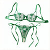 Elegant Green Floral Embroidered Lace Lingerie Set Underwire Bra Tie Side Bow Thong Romantic Intimate Wear ZA826344
