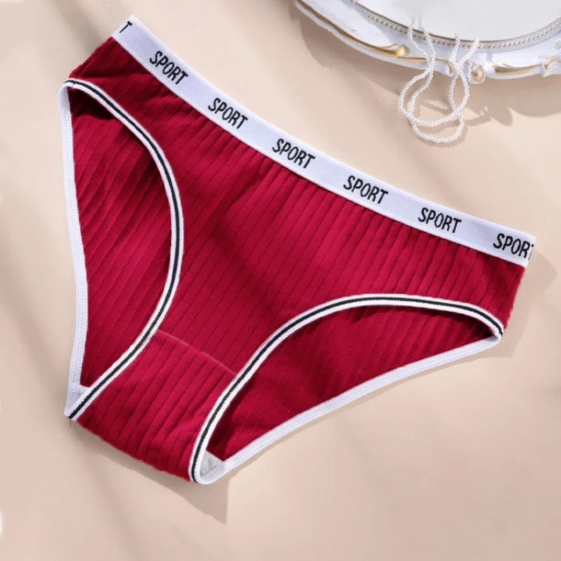 3Pcs/Set Women Low Waist Briefs Letter Waistband Casual Sport Style Panties Rib Knit Cotton Stretch Underwear Ladies Underpants