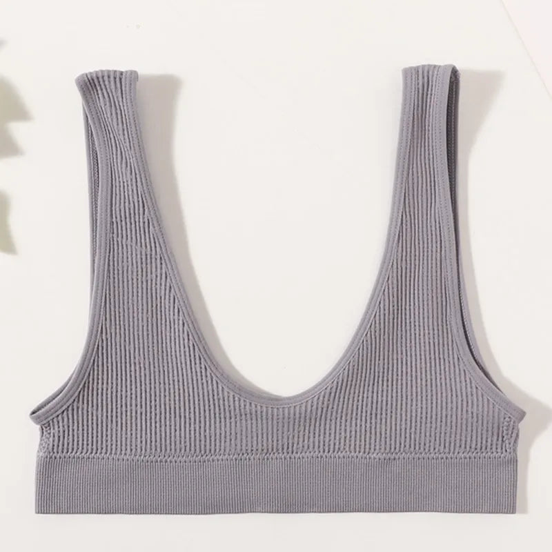 Ribbed Seamless U-Back Bralette Women's Push Up Tube Tops Wire Free Plunge Underwear Sexy Lingerie Small Cup Intimates M-XL