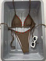 New Coffee Red Contrast Bikini Set 2026 Women Halter Push Up Bra Tie Side Thong Swimsuit Summer Bathing Suit Vacation Swimwear