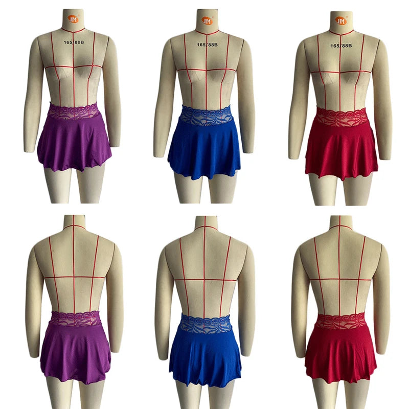 Sexy Mini Pleated Skirts for Women Lace Skirt Fashion High Waist Summer Skirt Girls A-Line Stretchy Miniskirt