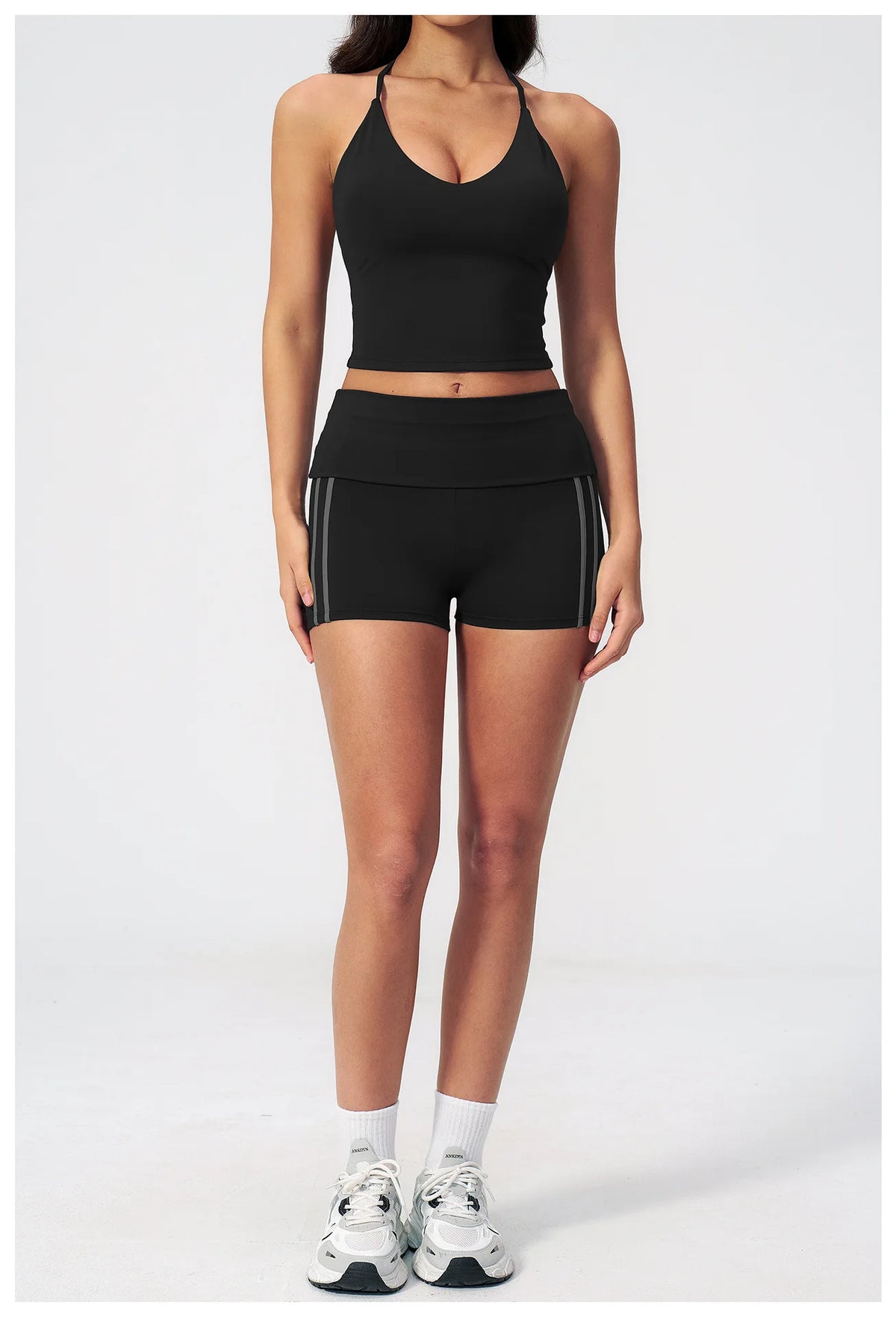 Color Blocked Yoga Suit 2 Pieces Women Slim Sports Tank Top High Waist Leggings Shorts Outfit Tight Outdoor Running Fitness Suit