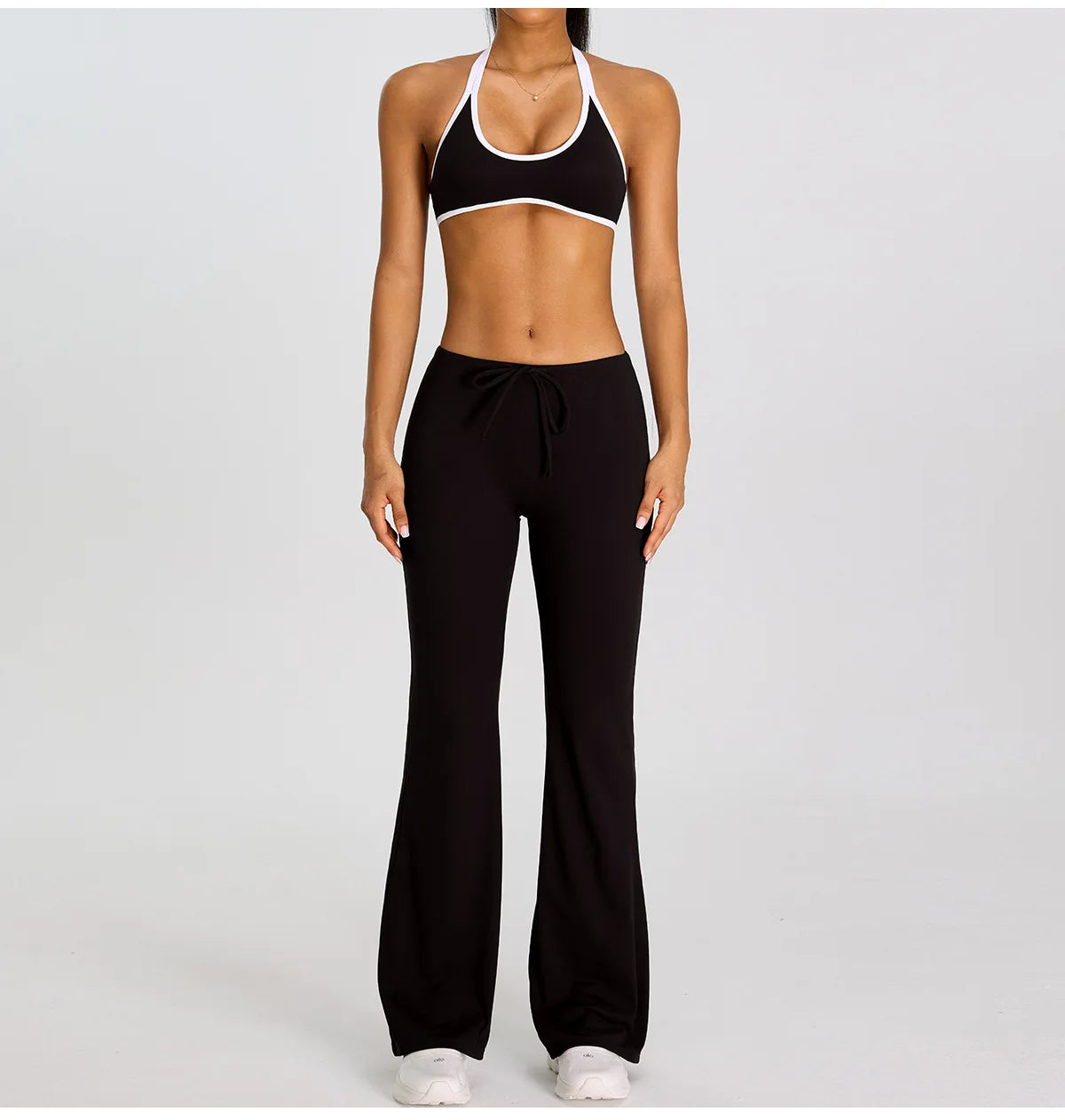 Breathable Yoga Suit for Women Color Contrast Shockproof Sports Bra Drawstring High Waist Pants Gym Running Fitness Suits