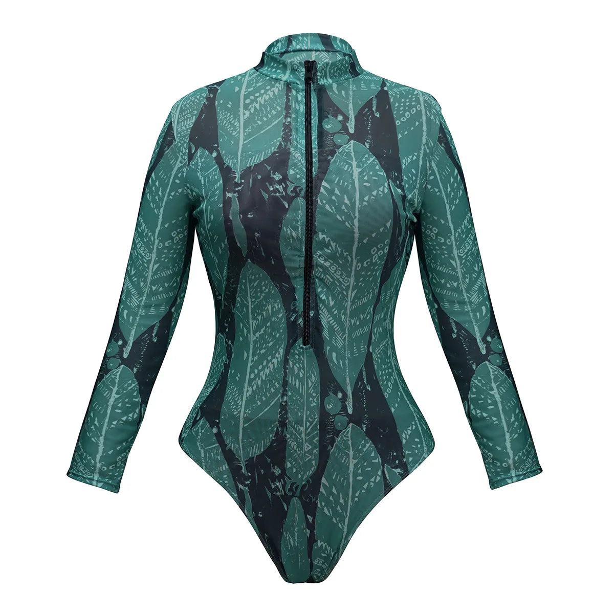 2025 New Long Sleeve Vintage Print One Piece Swimwear Zipper Conservatism Women Bathing Suit With Long Pants Surfing Swim Suit