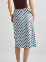 Summer Solid/Stripe/Plaid Midi Skirts for Women Casual Elegant A-Line Skirt for Beach Vacation Streetwear