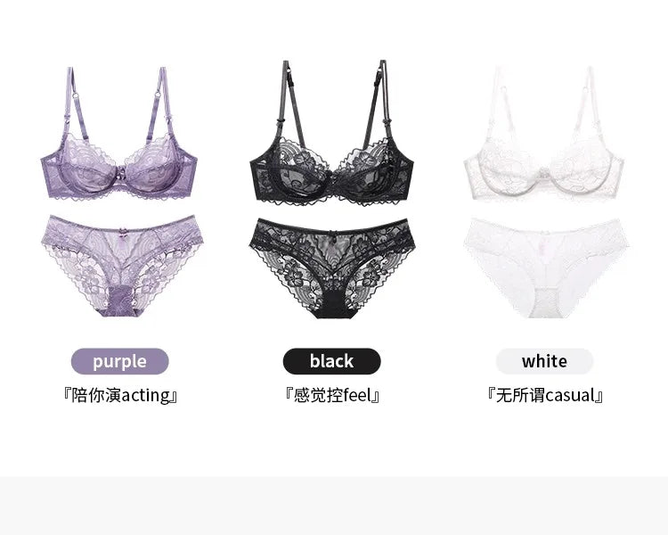 French Anime Style Lingerie Set Ultra Thin White Lace Bra Small Breasts Push Up Traceless Bralette Pure Desire Gathering Sexy BB