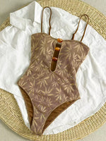 Leaves Printed Mesh Hollow Out Women Swimwear One Piece Swimsuit Female Monokini High Leg Cut Bather Slim Bathing Suit Swim Lady