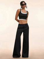 Women's Elegant Low Waist Personalized Slight Flared Leg Pants Casual Ribbed Wide Leg Mopping Trousers Streetwear 2025