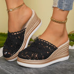 Woman Leather 2026 Fashion Wedge Female Large Size Mid-heeled Platform Black New Comfortable Retro Sandals for Women