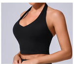 Hanging Neck Yoga Sports Bra Women Breathable Shock Proof Gym Workout Fitness Push Up Top Yoga Running Sportswear Vest Sexy Bra