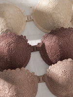 3Pcs Thin Cup Strapless Women's Sexy Bras Lace Trim Patchwork Pattern Front Clasp Push up Bra Comfortable Half-Cup Women's Bra