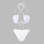 Halter Pearls V-Bar Underwired Bra Cup Bikini Women Swimwear Female Swimsuit Two-pieces Bikini Set Push Up Bathing Suit Swim