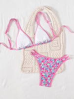 Sexy Orange Print Micro Bikini 2026 Women Double Strap Push Up Bra Hollow Out Thong Swimsuit Beach Bathing Suit Holiday Swimwear