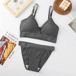 Women Sexy V-neck Padded Bra Lingerie Set Push-Up Bras Low Rise Briefs Non-wire Bralette Brazilian Panties Female Underwear Set