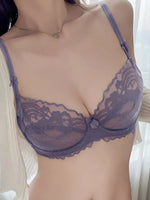 French Lace Lingerie Set Women Ultra Thin Sexy Underwire Bra&Panty Push Up Gather Breasts Pure Desire Large Breasts Support