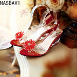 NASBAVI New Fashion Flower Transparent Sandals Wedge Women Shoes Large Size Sandals Women Size 34-43