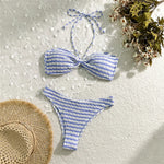 Striped Print String Halter Bandeau Bikinis Sets 2026 Sexy Swimsuit Women Ruched Swimwear Bathing Suit Brazilian Bikini Mujer