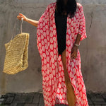 7 Colors Leaves Printed With Belt Half Sleeve Tunic Beach Cover Up Cover-ups Beach Dress Beach Wear Beachwear Female Women V4511