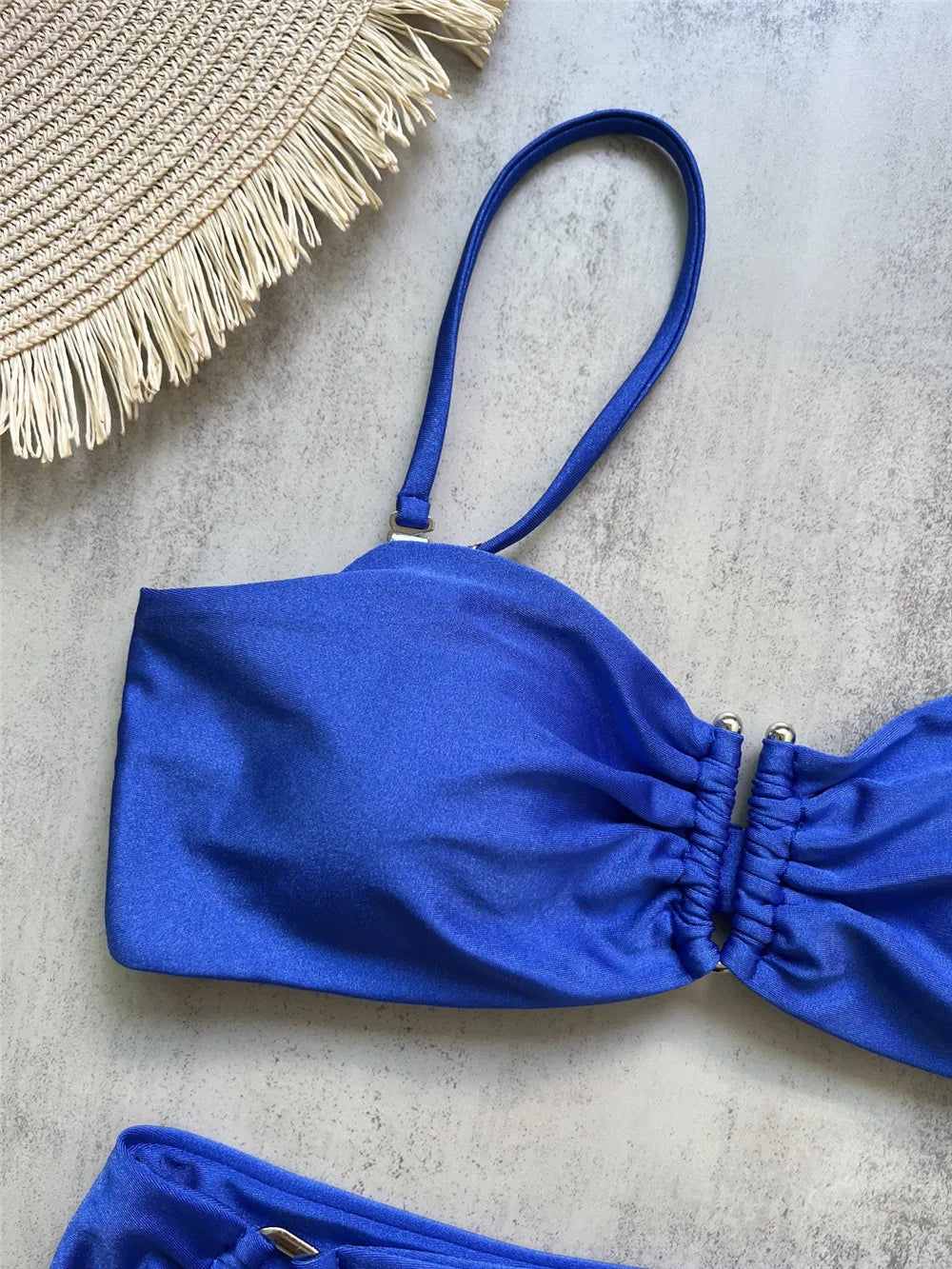 Brown Shiny U Shaped Bikini High Waist Sexy Swimsuit Women 2026 Wrinkled Solid Swimwears Bathing Suit Bandeau Bikinis Sets Mujer