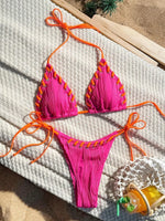 2025 Halter Wrinkled Weave Bikini Women Swimwear Female Swimsuit Two Pieces Bikini Set Brazilian Bathing Suit Swim Beach Wear