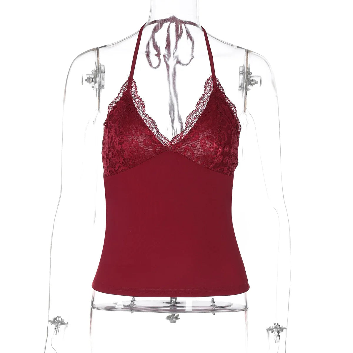 FDYOUI Woman Clothing Lace Patchhwork Camisoles Top Y2K Streetwear Sexy Halter Neck Bandage Cropped T-shirt Female Corset Tops
