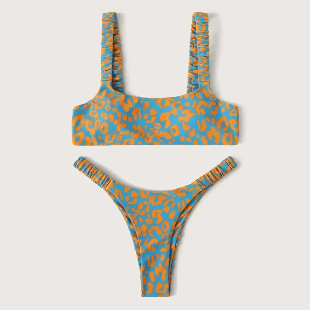 2 Pcs/Set Lady Swimwear Set Leopard Print Quick Dry Women Bathing Suit Slim Fit Wireless Summer Bikini Set For Beach