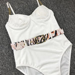 Ribbed Push up Underwired Metal Chain Women Swimwear One Piece Swimsuit Female Waist Belt Monokini Bather Bathing Suit Swim Lady