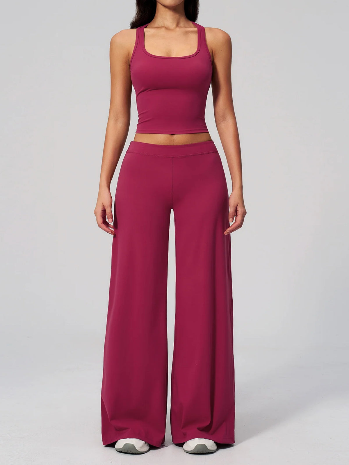 Women's Summer Two Piece Yoga Sets Slimming Sports Tank Top Lifted Buttocks High Waist Flare Pants Gym Fitness Suits Tracksuit