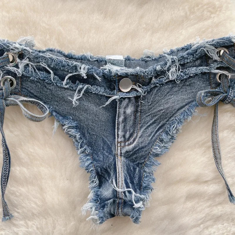 Bathing Suit Women Sexy Denim Suits Bikini Set Lace Up Drawstring Beachwear 2025 Solid Summer Vintage Two-pieces Swimwear
