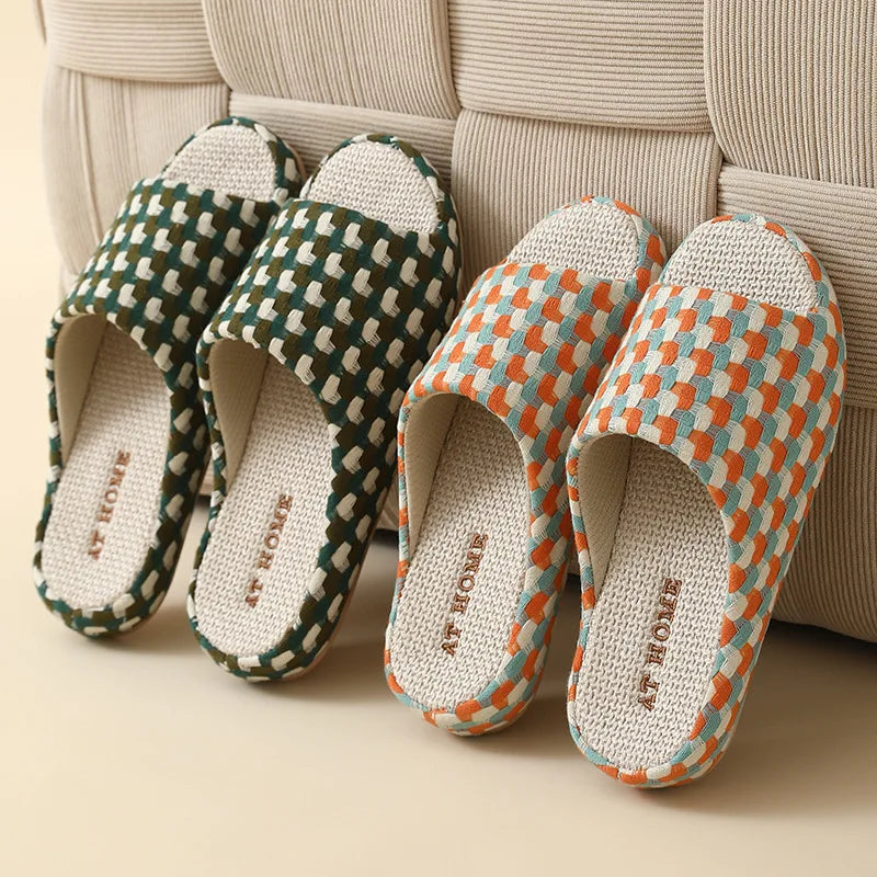 Breathable Cotton Linen Slippers For Women Men Summer Autumn House Shoes Anti-slip Keep Quiet Couples Home Floor Flax Slides
