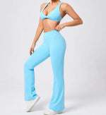 Women's Seamless Yoga Sets Brushed Fabric Flared Hip-Lifting Pants Cross Beauty Back Bra Suits Gym Workout Fitness Training Sets