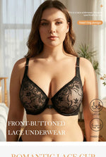 3-Piece Plus Size Lingerie With Lace Front Buttons For Women BrassiereAdjustable Underwear Comfort And Breathability Bra