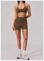 2 Pieces Seamless Yoga Sets Women Solid Color Sports Bra Tight Fitting Peach Buttocks Shorts Fitness Suit Gym Running Tracksuit