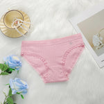 Women Ribbed Cotton Briefs Lace Trim Mid Waist Panties Soft Breathable Rhinestone Star Decor Ladies Daily Basic Underwear W134