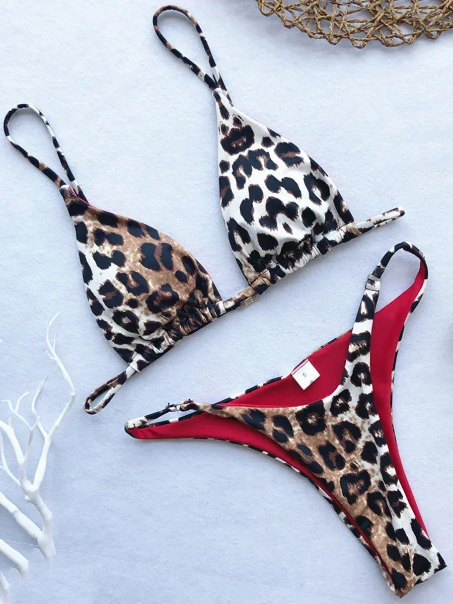 2025 Sexy Leopard Brazilian Bikini Women Swimsuit Female Thong Swimwear Two Pieces Bikini Set Mini Micro Bathing Suit Swim Lady