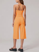Hanging Neck Camisole Yoga Sets Women Nude Hollow Back Cross Slim Sports Tank Top High Waist Wide Leg Capri Pants Fitness Suits